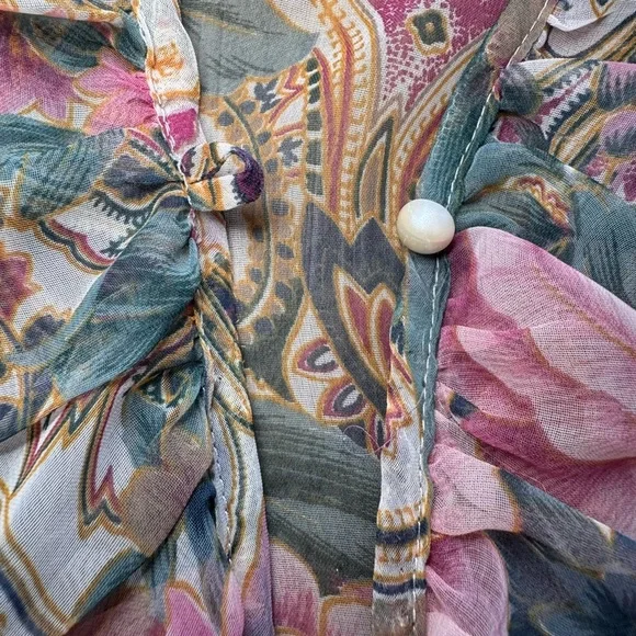 Vintage Gold Tag Victoria's Secret Floral Sheer Ruffle Poet Blouse Top w/Pearl - Picture 15 of 16